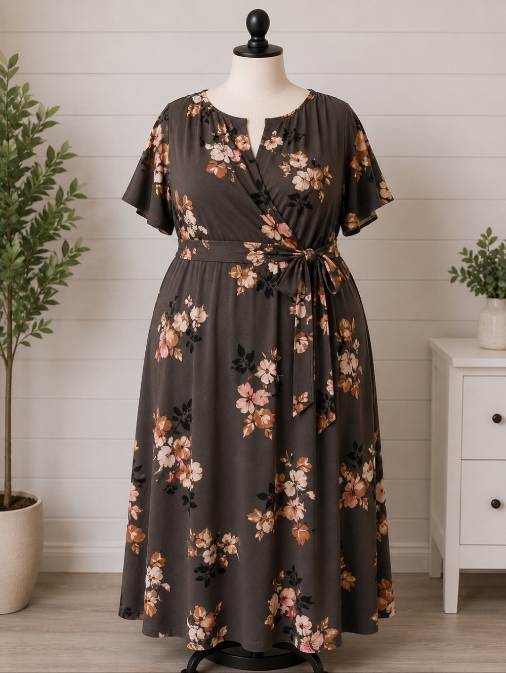 Apt. 9 Black and Pink Floral Short Sleeve Dress